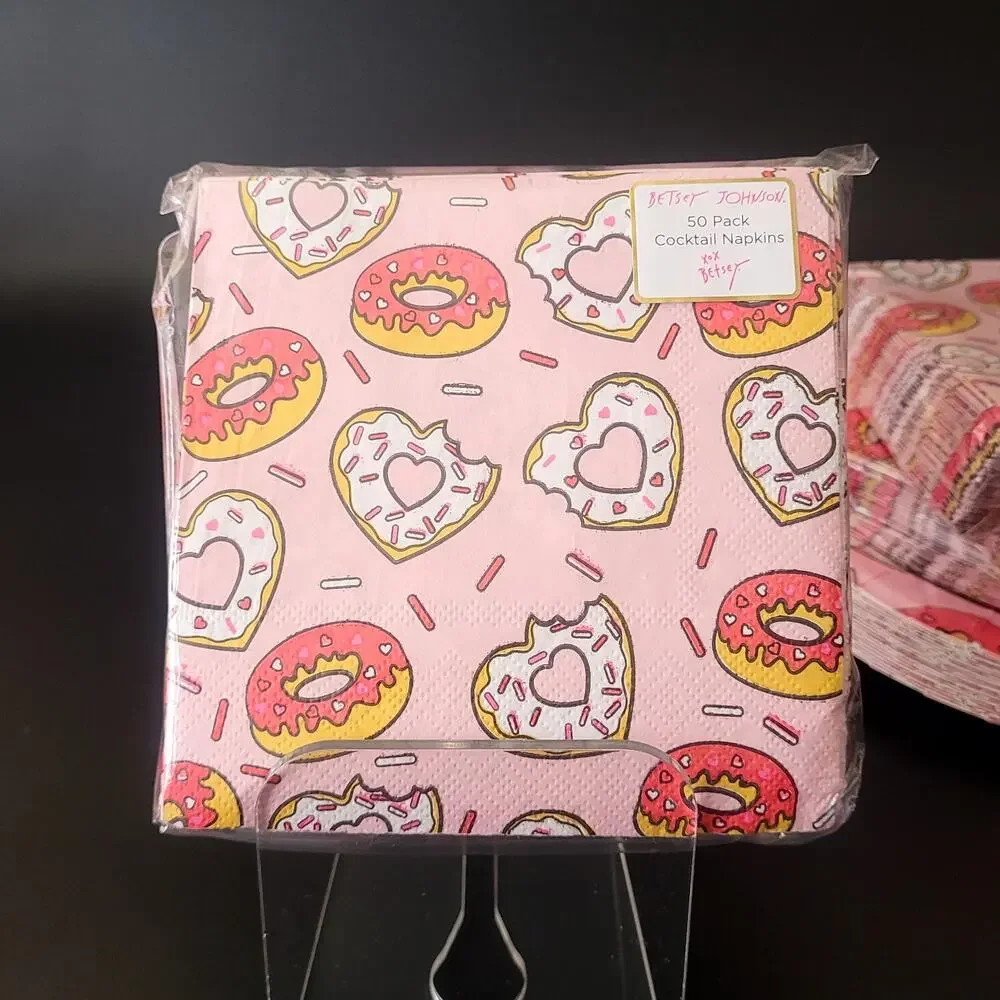 Betsey Johnson Donuts Hearts Sprinkles Appetizer Plates Cocktail Napkins Lot Set